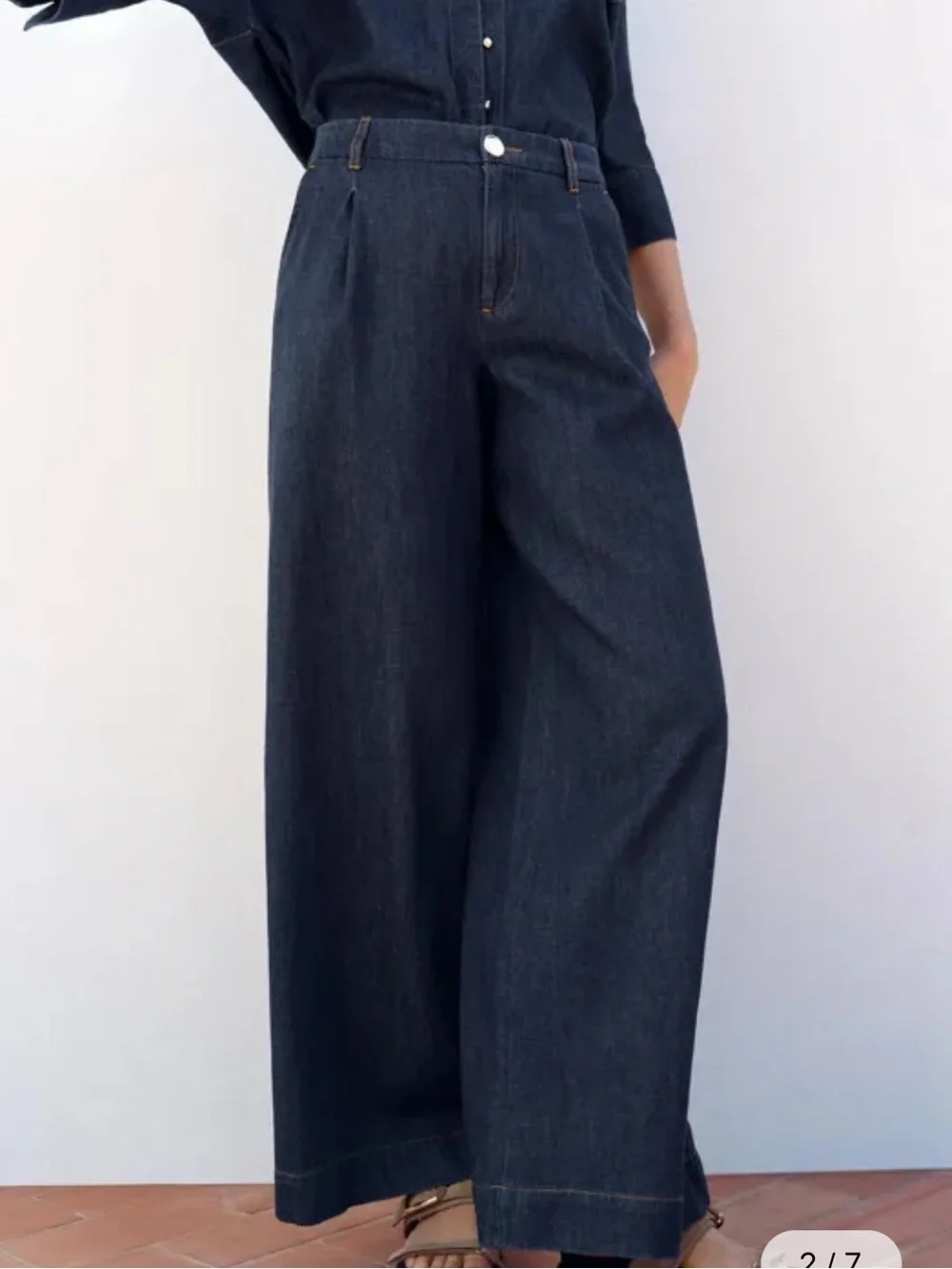 NEW (TWO PIECE SET ) ZARA WIDE INDIGO PANTS AND BLOUSE  SIZE2? 🚨NO DISCOUNT